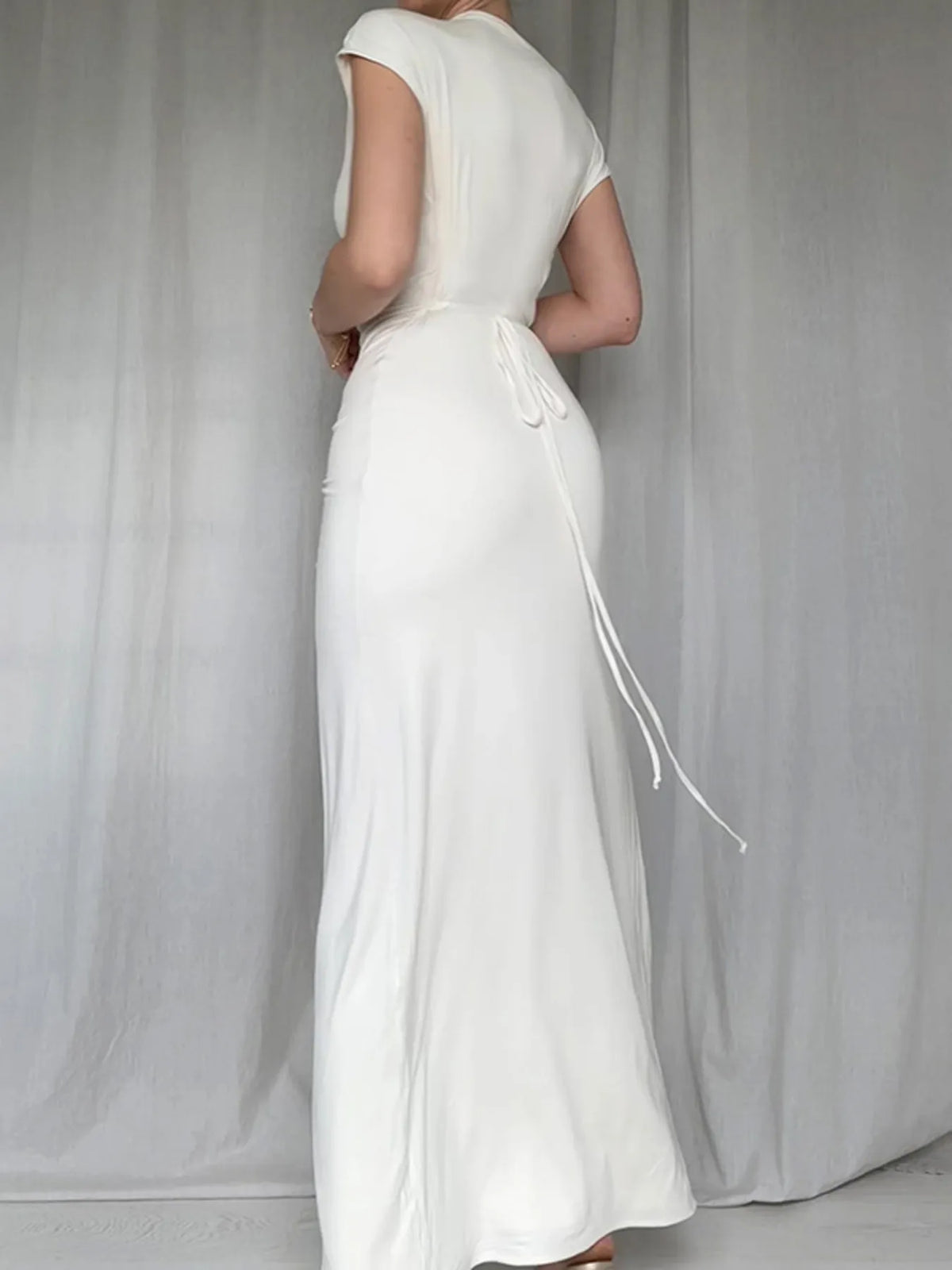 Ruched Slit Cap Sleeve Maxi Dress - Ladyez