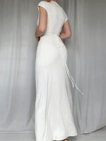 Ruched Slit Cap Sleeve Maxi Dress - Ladyez