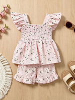 Children's Floral Print Bow Top and Shorts Set