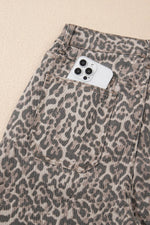 Leopard Frayed Edge Wide Leg High Waist Jeans