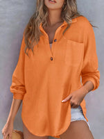 Waffle Knit Button Detail T-Shirt with Pocket