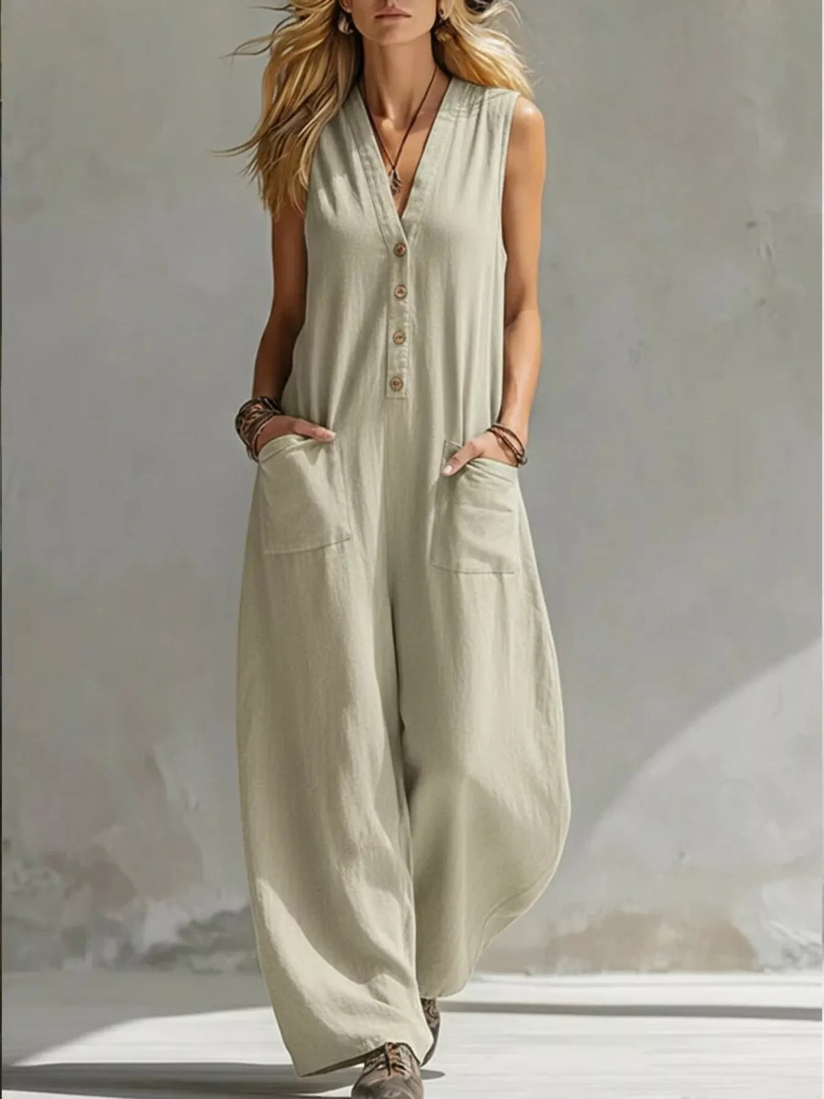 Full Size V-Neck Sleeveless Wide-Leg Jumpsuit Plus Size