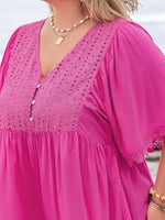 Plus Size Lace Detail V-Neck Half Sleeve Romper