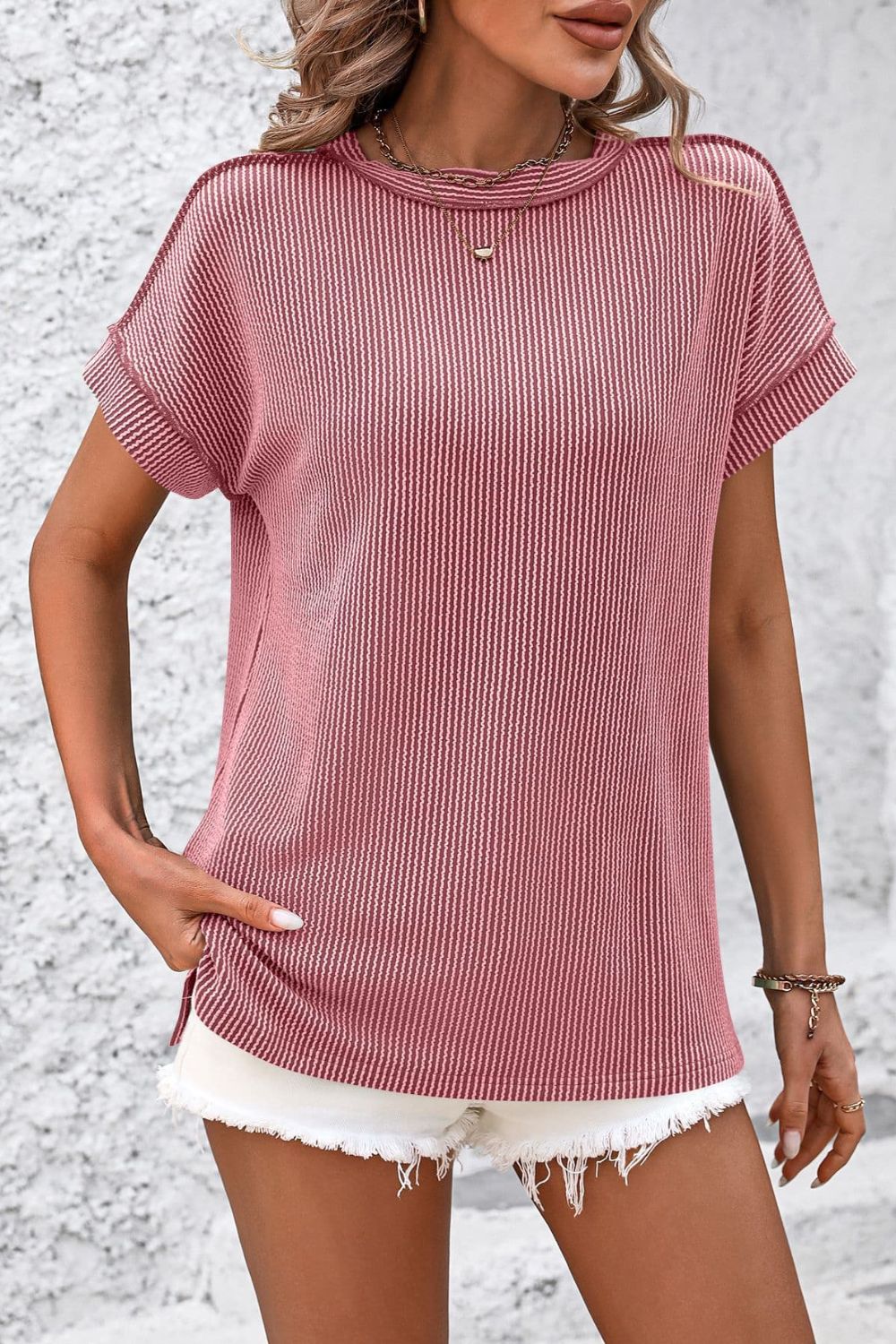 Mandy Striped Round Neck Short Sleeve T-Shirt - Ladyez