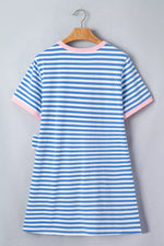 Stripe Nautical Tie Contrast Trim Round Neck T Shirt Mini Dress