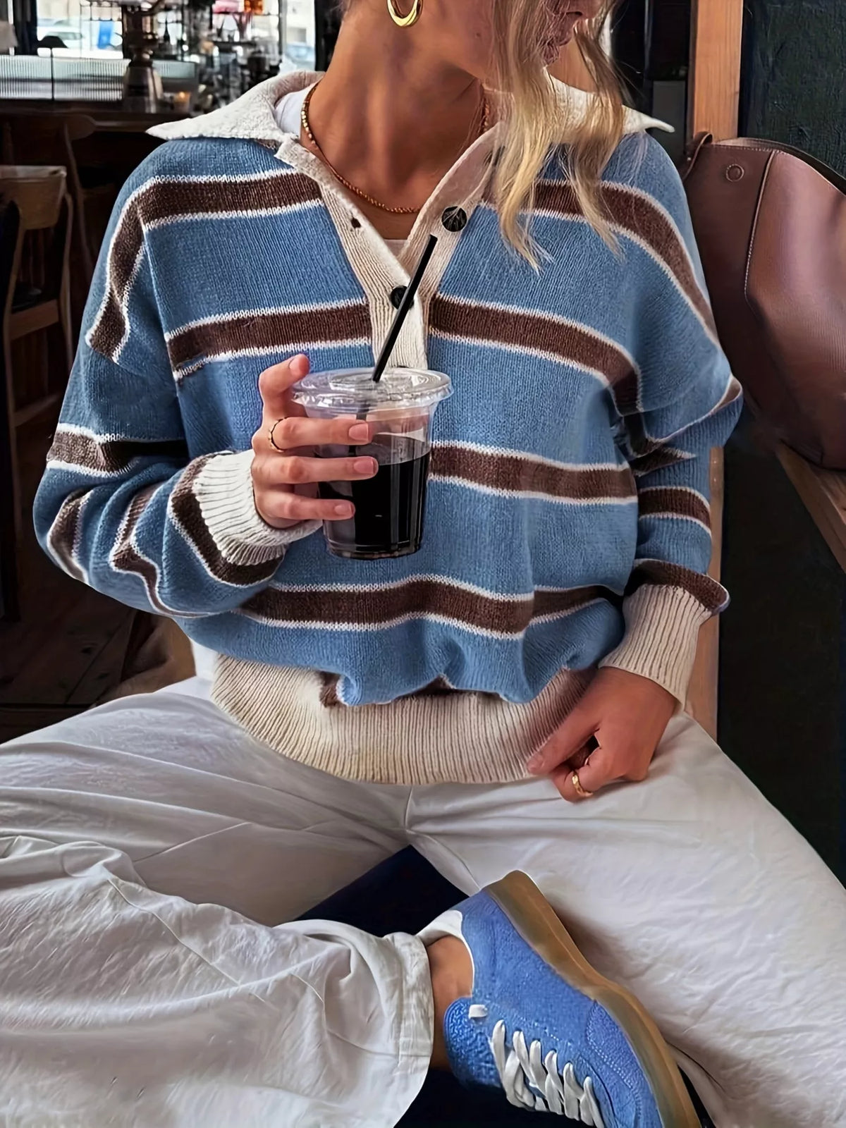 Striped Button Detail Sweater