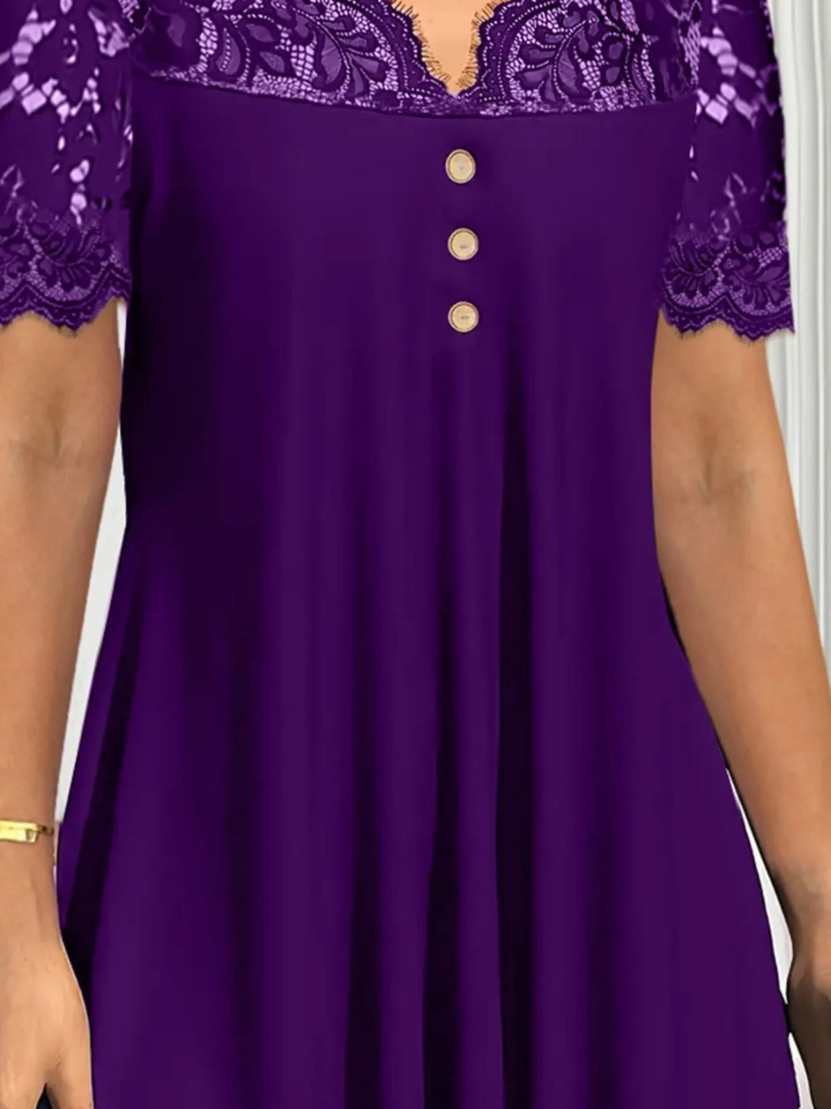 Lace Panel Short Sleeve Blouse - Ladyez
