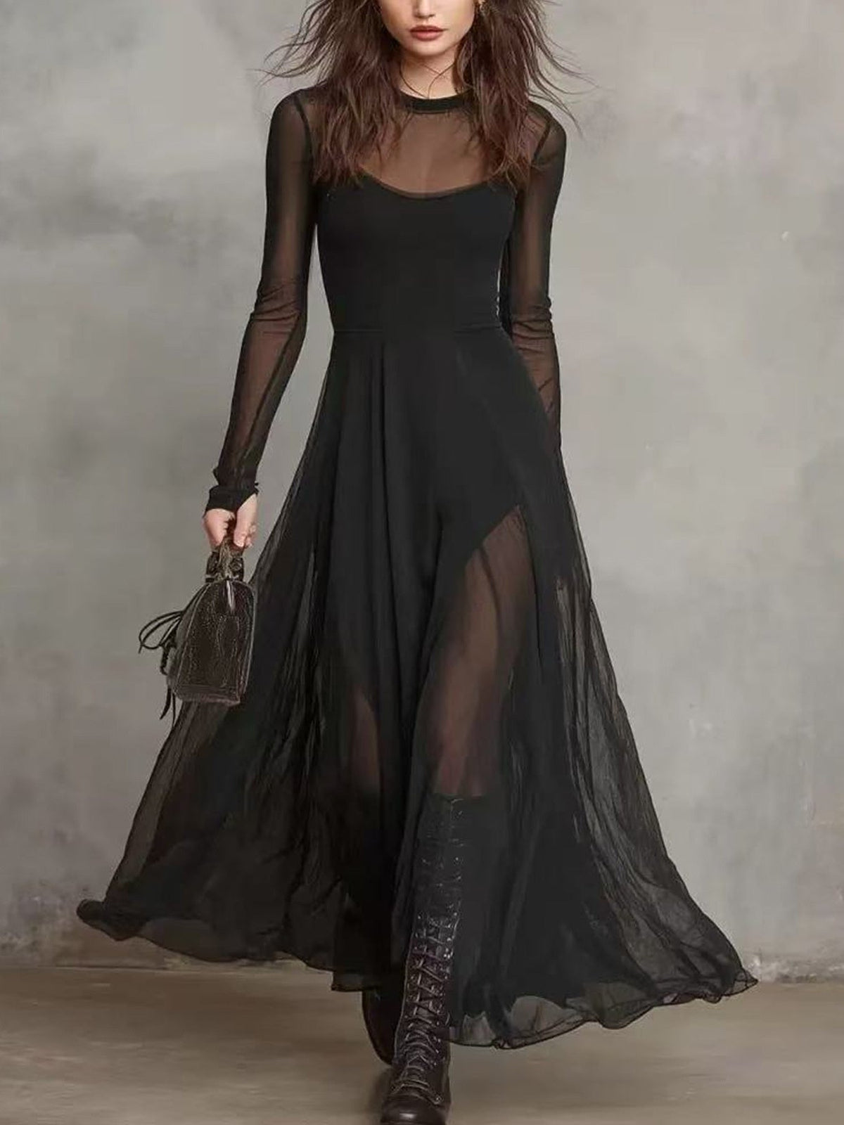 Sheer Mesh Maxi Dress Two-Piece Set