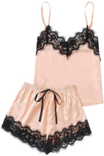 Lace Detail Spaghetti Strap Top and Shorts Lounge Set - Ladyez