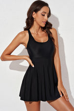 Halter Neck Open Back Swim Dress - Ladyez