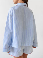 Striped Button Up Shirt and Shorts Lounge Set