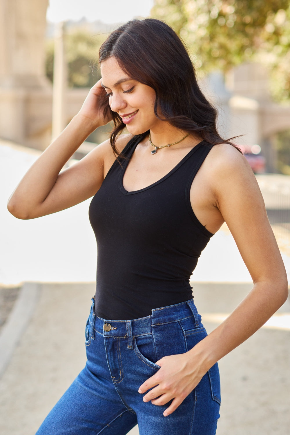 Zenana Racerback Tank Bodysuit - Ladyez