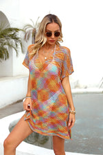 Angel Wings Openwork Contrast Short Sleeve Cover-Up - Ladyez