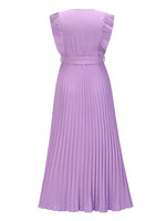Tied Surplice Cap Sleeve Pleated Dress - Ladyez