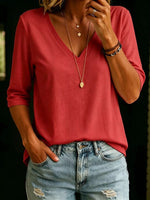 Full Size V-Neck 3/4 Sleeve T-Shirt Plus Size