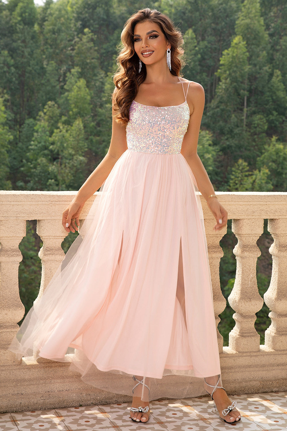 Lace-Up Backless Mesh Dress - Ladyez
