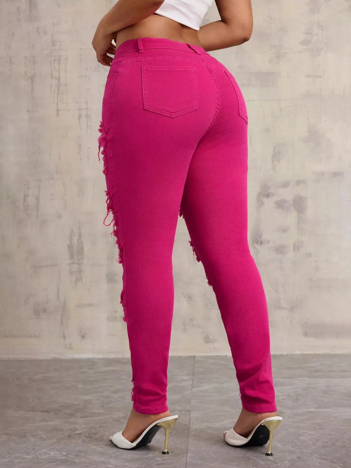High-Waisted Distressed Skinny Jeans