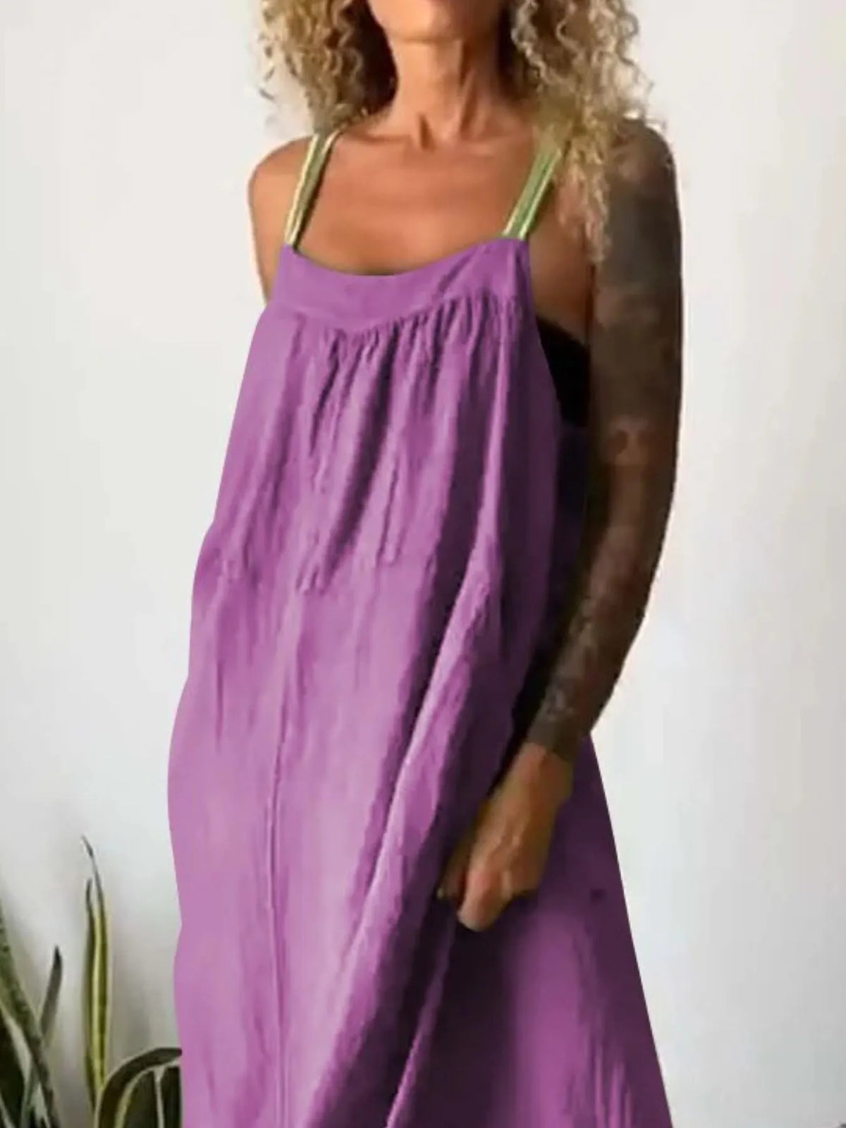 Full Size Ruched Cami Maxi Dress with Pockets Plus Size - Ladyez