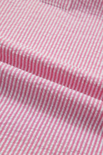 Stripe Short Bubble Sleeve Split V Neck Blouse