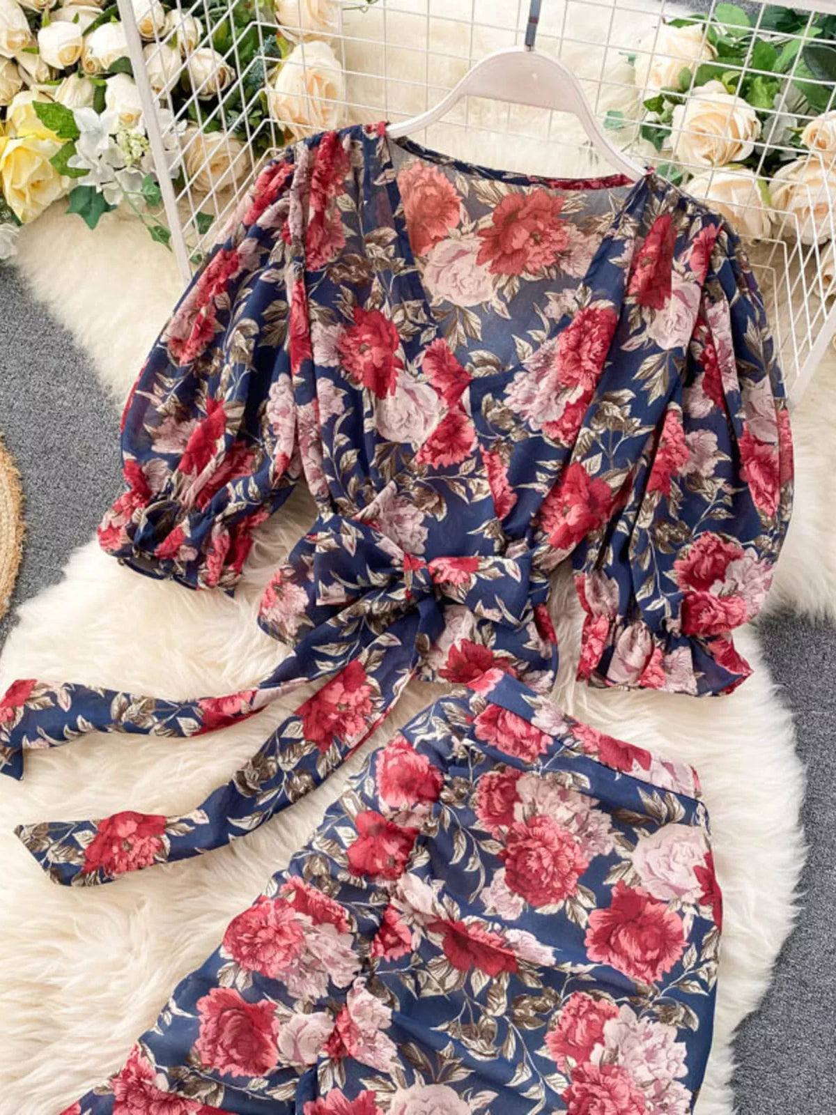 Floral Print Crop Top and Skirt Set