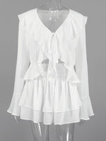 Ruffle Trim Top and Skirt Two-Piece Set