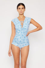 Marina West Swim Bring Me Flowers V-Neck One Piece Swimsuit In Thistle Blue - Ladyez