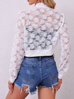 Sheer Baseball Collar Zip Up Jacket - Ladyez