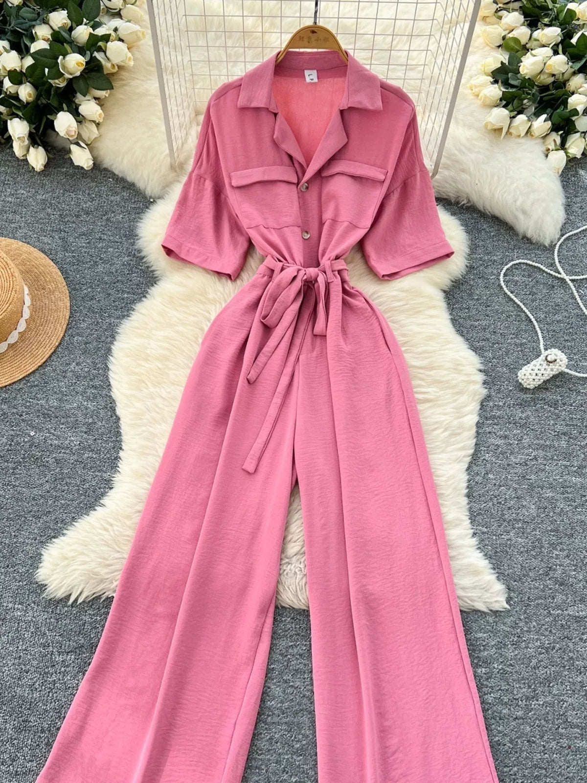 Tie Waist Wide Leg Jumpsuit