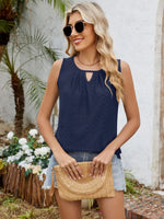 Eyelet Cutout Round Neck Tank