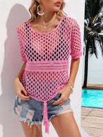 Angel Wings Cutout Round Neck Short Sleeve Cover Up - Ladyez