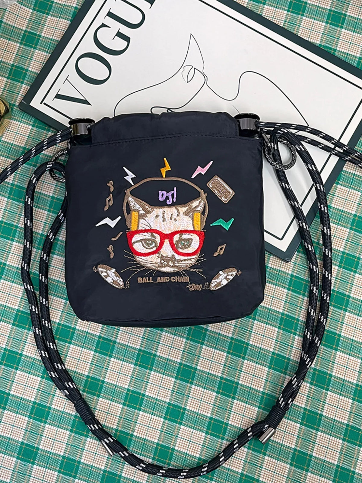 Embroidered Crossbody Bag with Rope Strap