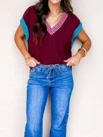 Contrast Trim V-Neck Sweater Vest