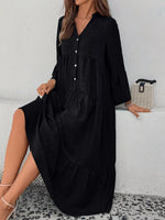 Ruffle Hem Button Front Tiered Dress