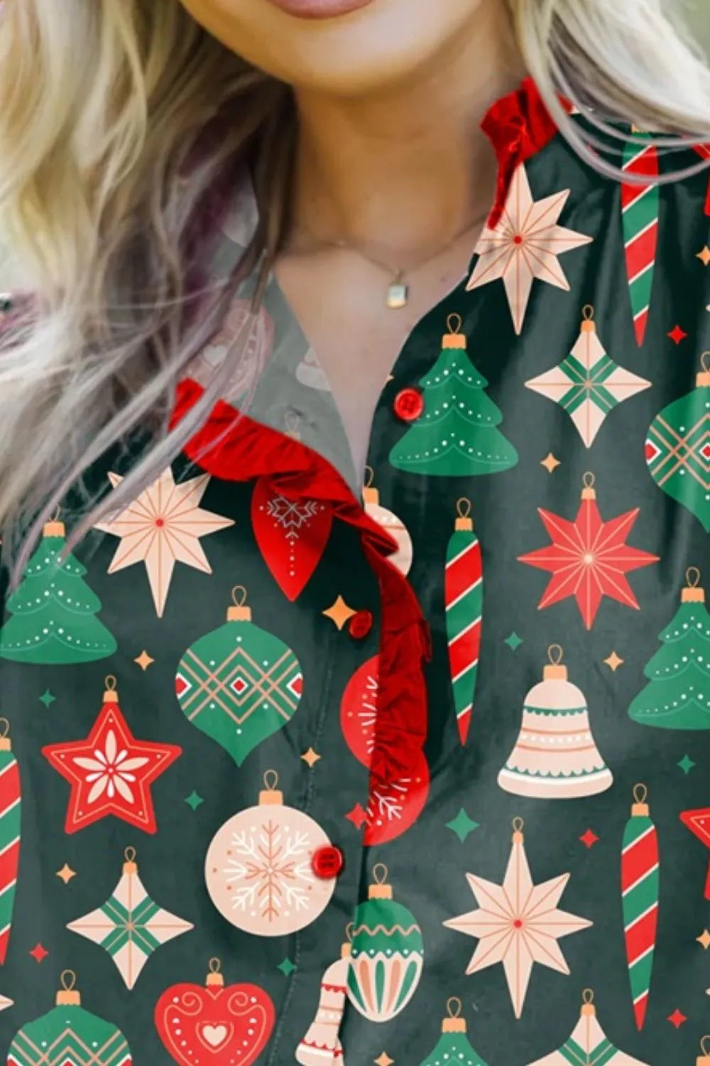 Christmas Print Button Up Shirt