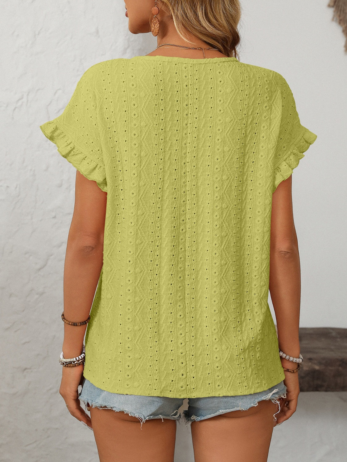 Mandy Eyelet Round Neck Short Sleeve Top - Ladyez