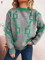 Contrast Round Neck Long Sleeve Sweater