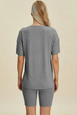 Basic Bae Full Size Ribbed V-Neck Short Sleeve Top and Shorts Set