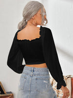 Mesh Sweetheart Neck Flounce Sleeve Top - Ladyez
