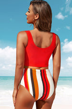 Half Snap Square Neck Tankini Set - Ladyez