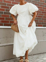 Puff Sleeve Round Neck Maxi Dress - Ladyez