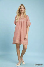 Umgee Striped Puff Sleeve Shift Dress
