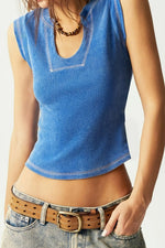 Ribbed Notched Tank Top - Ladyez