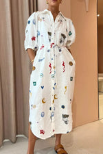 Printed Button-Up Midi Shirt Dress
