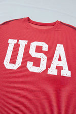 Twisted Rib Vintage USA Letter Printed T Shirt