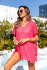 Angel Wings Slit V-Neck Short Sleeve Cover Up - Ladyez