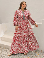 Plus Size Floral Print Long Sleeve Maxi Dress