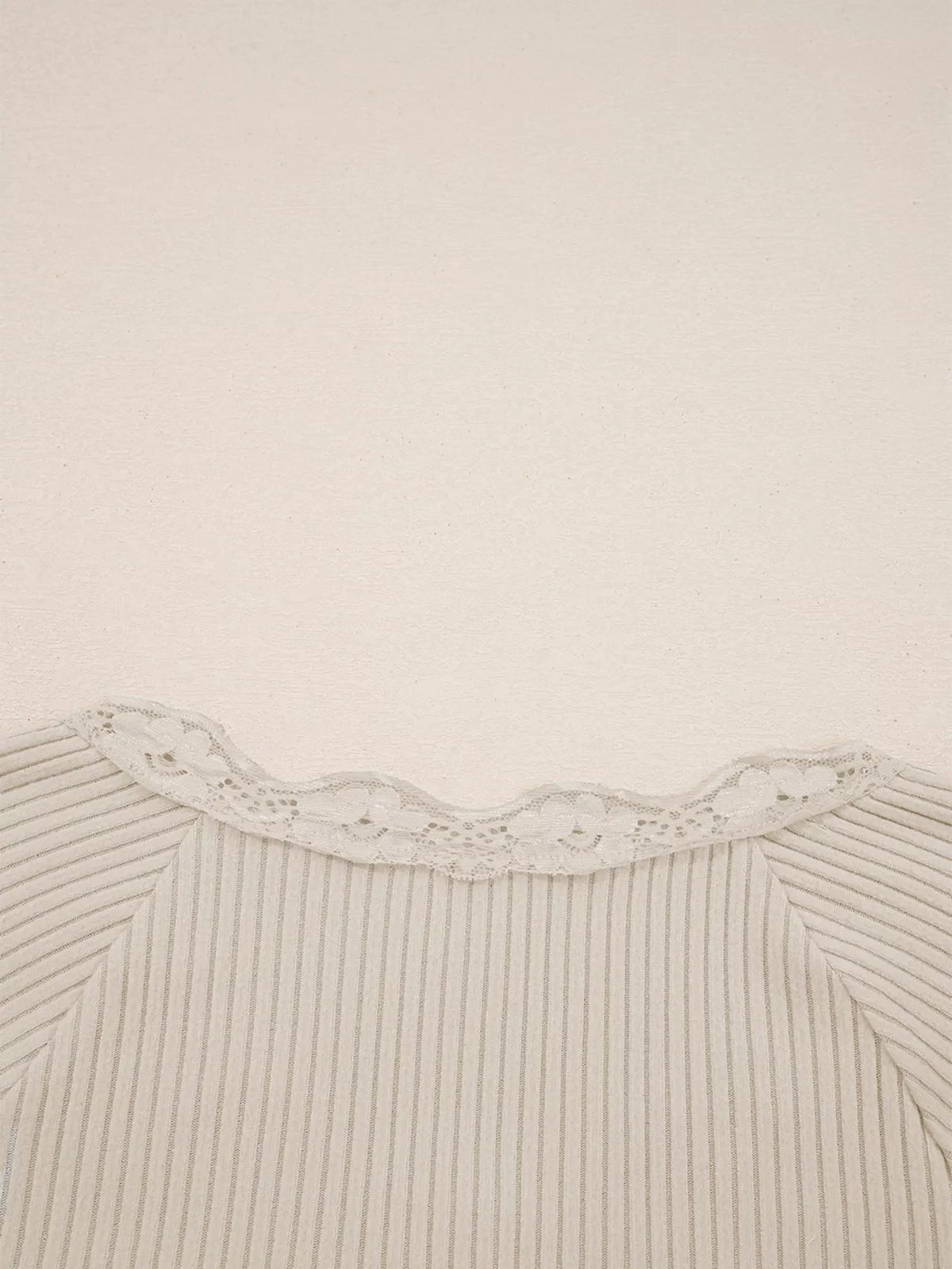 Lace Neckline Button Decor Lettuce Edge Long Sleeve Ribbed Top