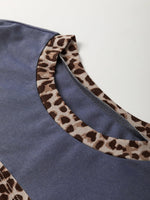 Leopard Color Block Long Sleeve Drop Shoulder Top
