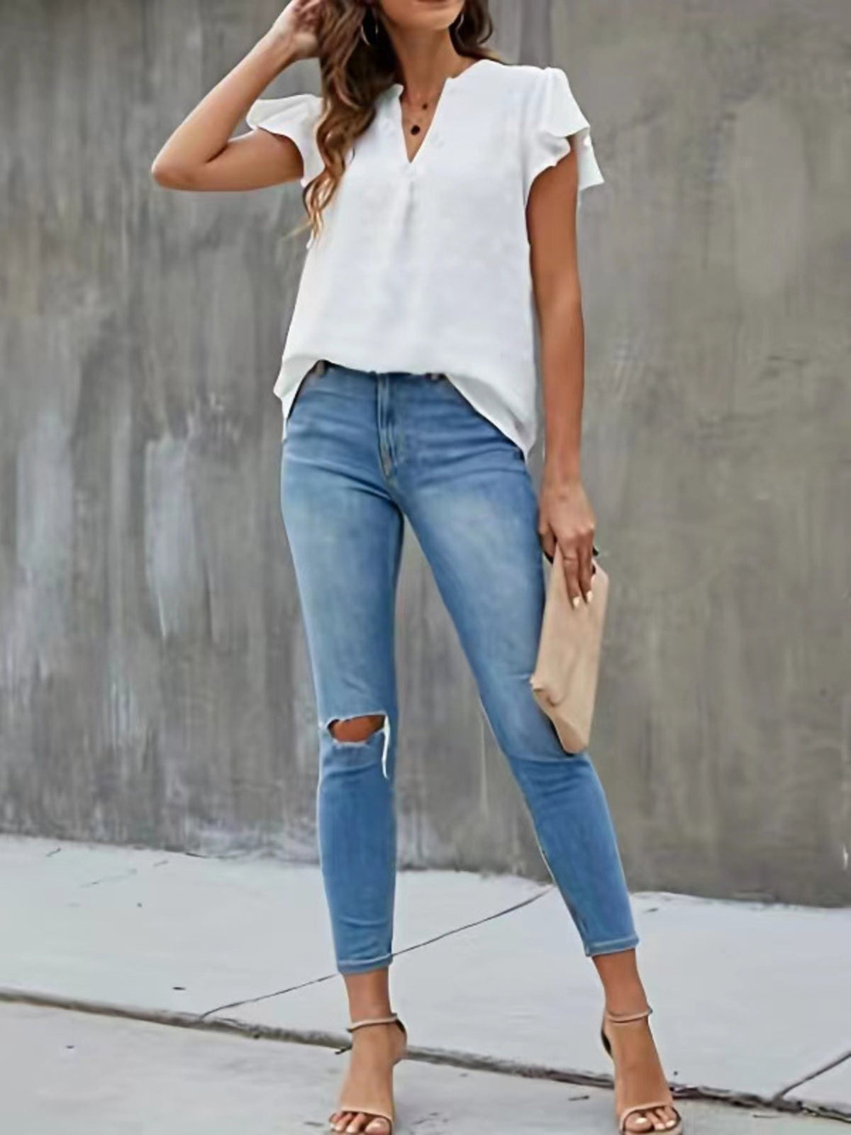 Swiss Dot Ruffled Sleeve Blouse