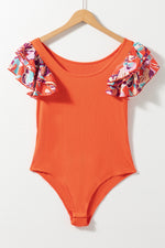 Scoop Neck Flounce Sleeve Bodysuit - Ladyez